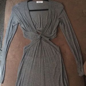 Grey long sleeve tight dress with cut outs
